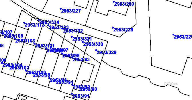 Parcela st. 2953/329 v KÚ Kadaň, Katastrální mapa
