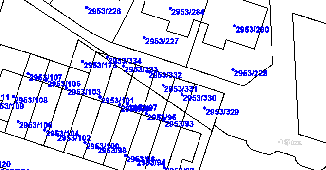 Parcela st. 2953/331 v KÚ Kadaň, Katastrální mapa