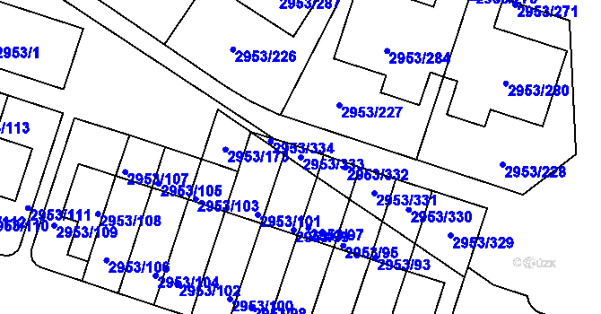 Parcela st. 2953/333 v KÚ Kadaň, Katastrální mapa