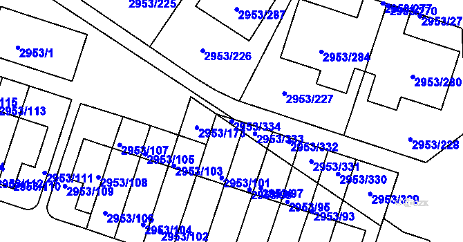 Parcela st. 2953/334 v KÚ Kadaň, Katastrální mapa