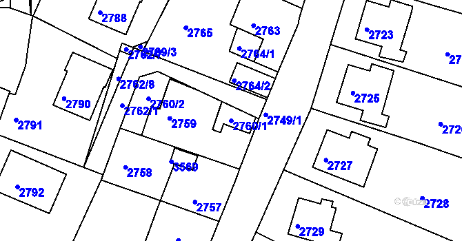 Parcela st. 2760/1 v KÚ Kadaň, Katastrální mapa