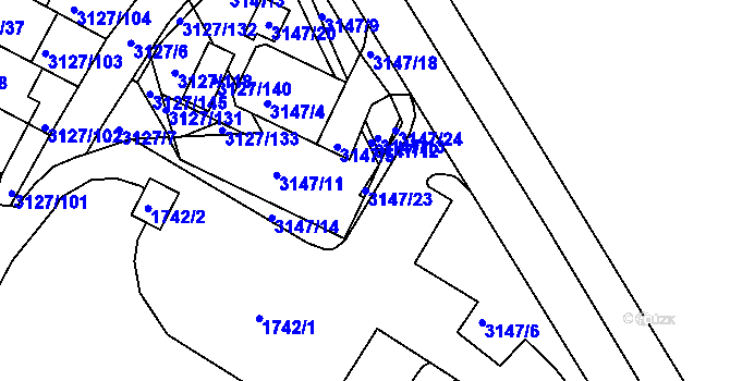 Parcela st. 3147/23 v KÚ Kadaň, Katastrální mapa