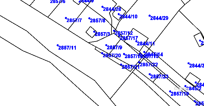 Parcela st. 2857/20 v KÚ Kadaň, Katastrální mapa