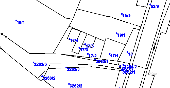Parcela st. 17/5 v KÚ Prunéřov, Katastrální mapa