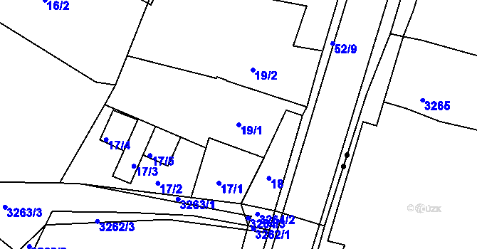 Parcela st. 19/1 v KÚ Prunéřov, Katastrální mapa
