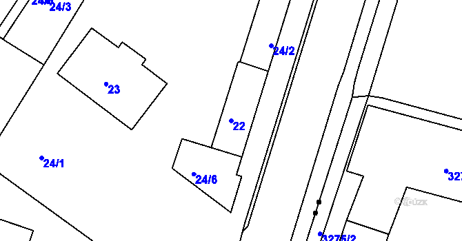 Parcela st. 22 v KÚ Prunéřov, Katastrální mapa