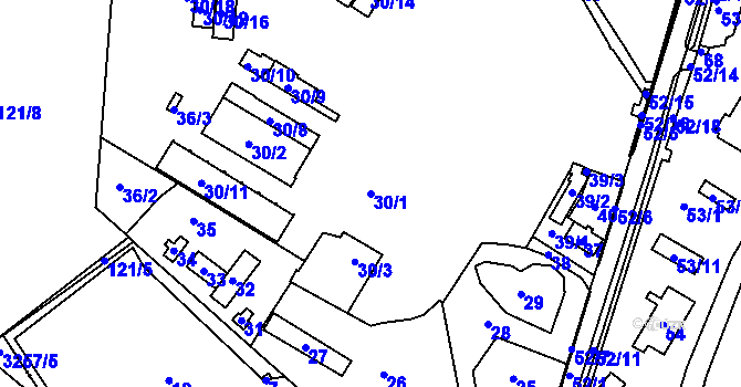 Parcela st. 30/1 v KÚ Prunéřov, Katastrální mapa