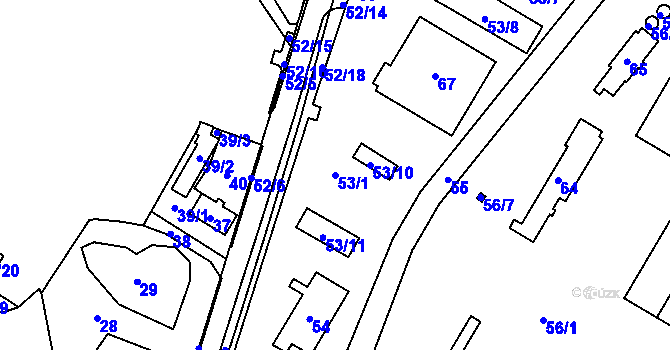 Parcela st. 53/1 v KÚ Prunéřov, Katastrální mapa