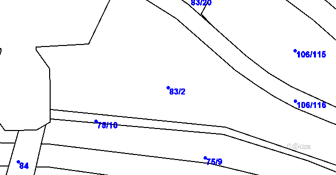Parcela st. 83/2 v KÚ Prunéřov, Katastrální mapa
