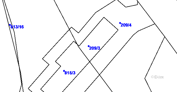 Parcela st. 209/3 v KÚ Prunéřov, Katastrální mapa