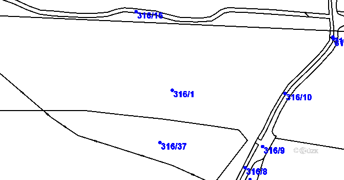 Parcela st. 316/1 v KÚ Prunéřov, Katastrální mapa