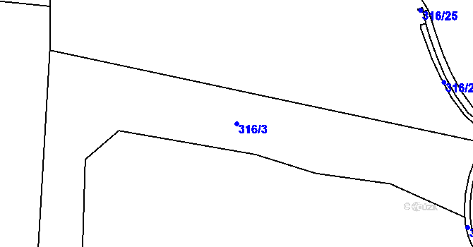 Parcela st. 316/3 v KÚ Prunéřov, Katastrální mapa