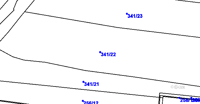Parcela st. 341/22 v KÚ Prunéřov, Katastrální mapa