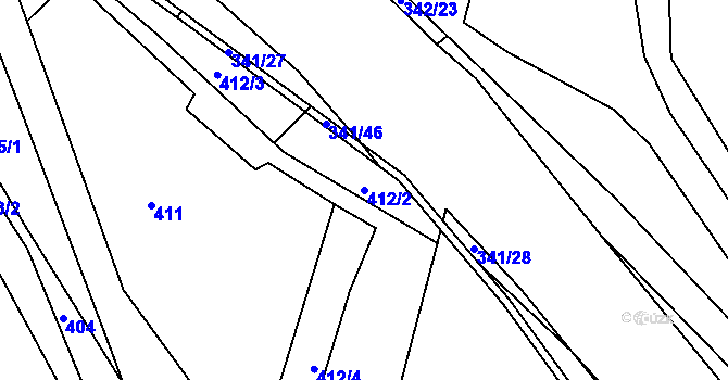 Parcela st. 412/2 v KÚ Prunéřov, Katastrální mapa