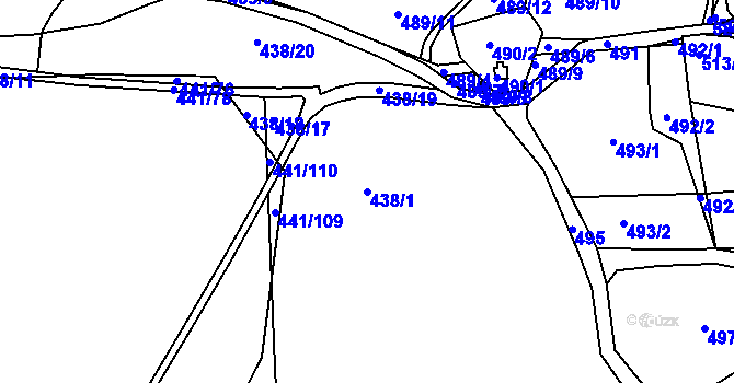 Parcela st. 438/1 v KÚ Prunéřov, Katastrální mapa
