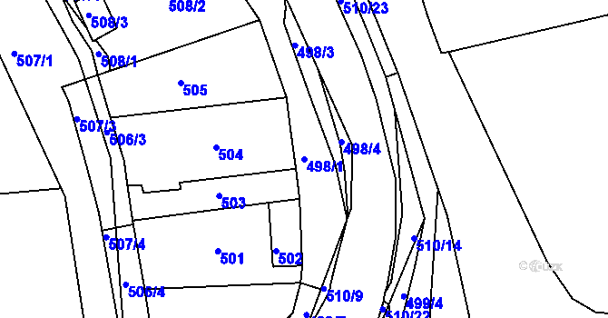 Parcela st. 498/1 v KÚ Prunéřov, Katastrální mapa