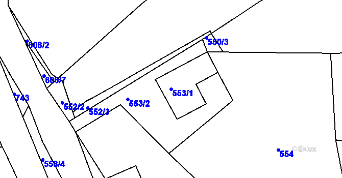 Parcela st. 553/1 v KÚ Prunéřov, Katastrální mapa