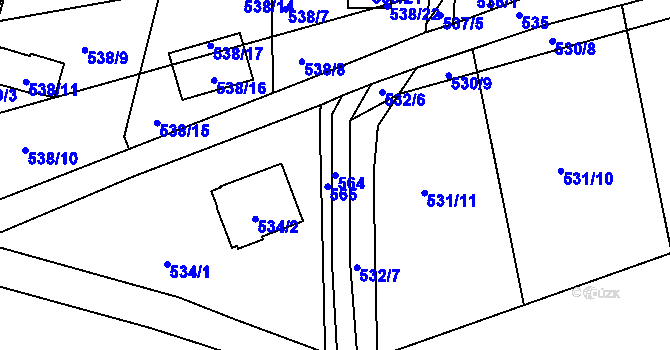 Parcela st. 564 v KÚ Prunéřov, Katastrální mapa