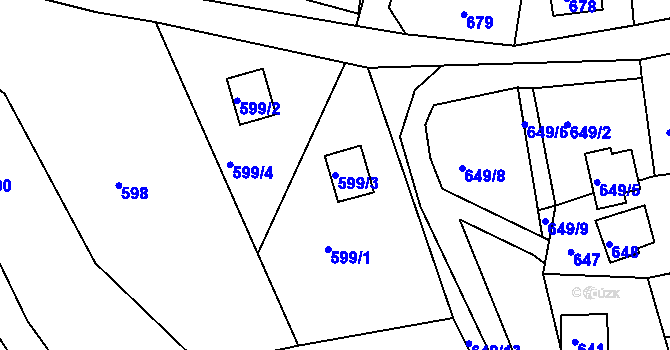 Parcela st. 599/3 v KÚ Prunéřov, Katastrální mapa
