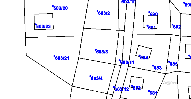 Parcela st. 603/3 v KÚ Prunéřov, Katastrální mapa
