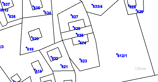 Parcela st. 624 v KÚ Prunéřov, Katastrální mapa