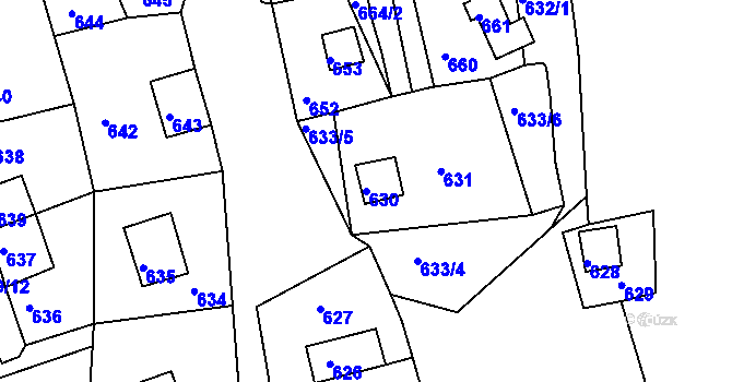Parcela st. 630 v KÚ Prunéřov, Katastrální mapa