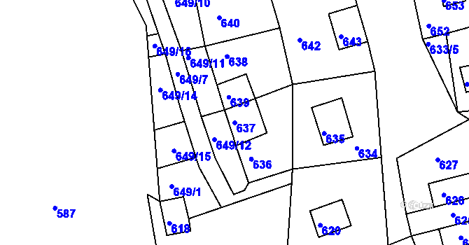 Parcela st. 637 v KÚ Prunéřov, Katastrální mapa