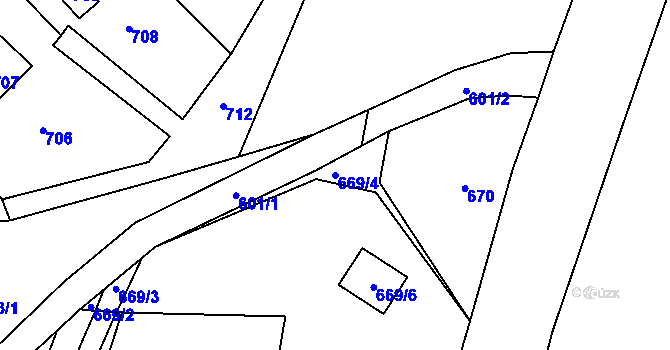Parcela st. 669/4 v KÚ Prunéřov, Katastrální mapa
