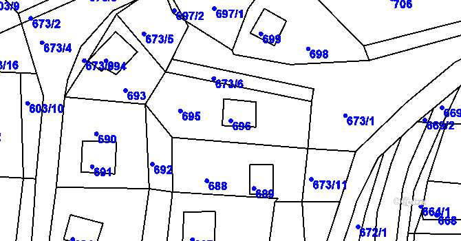 Parcela st. 696 v KÚ Prunéřov, Katastrální mapa