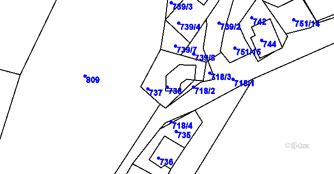Parcela st. 738 v KÚ Prunéřov, Katastrální mapa