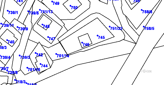 Parcela st. 746 v KÚ Prunéřov, Katastrální mapa