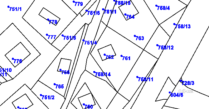 Parcela st. 762 v KÚ Prunéřov, Katastrální mapa