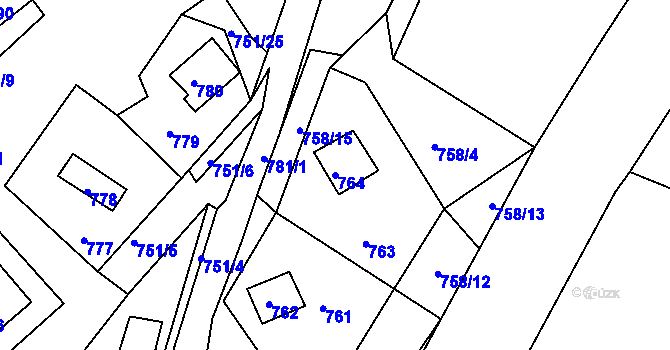 Parcela st. 764 v KÚ Prunéřov, Katastrální mapa