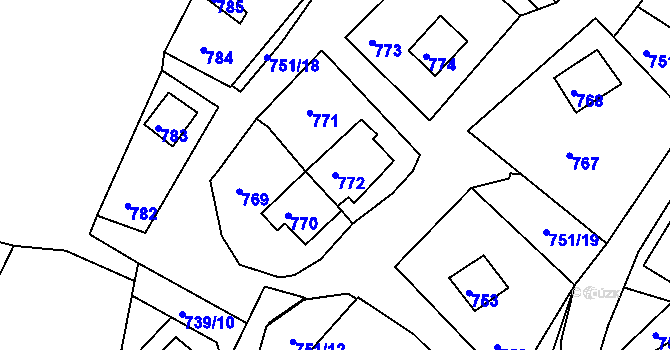 Parcela st. 772 v KÚ Prunéřov, Katastrální mapa