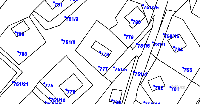 Parcela st. 778 v KÚ Prunéřov, Katastrální mapa