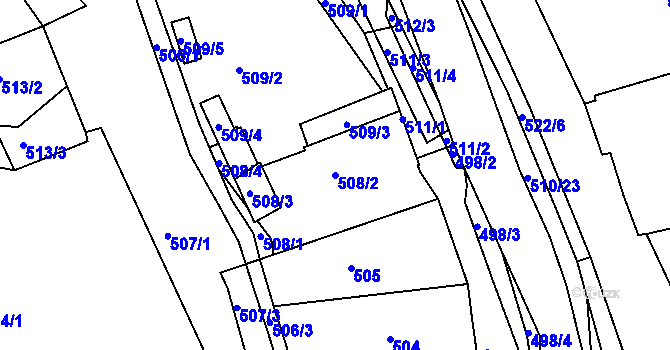 Parcela st. 508/2 v KÚ Prunéřov, Katastrální mapa