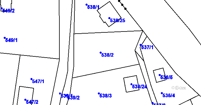 Parcela st. 538/2 v KÚ Prunéřov, Katastrální mapa