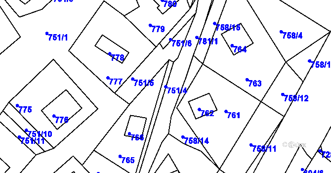 Parcela st. 751/4 v KÚ Prunéřov, Katastrální mapa