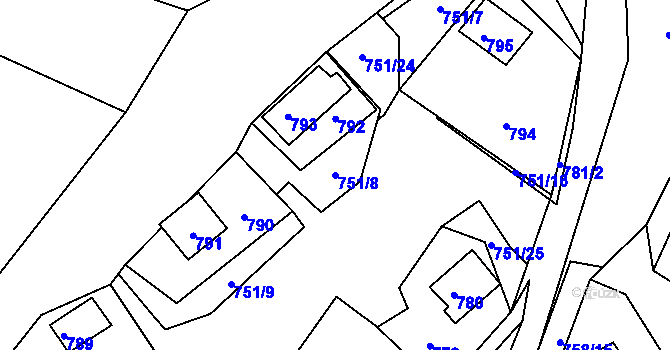 Parcela st. 751/8 v KÚ Prunéřov, Katastrální mapa