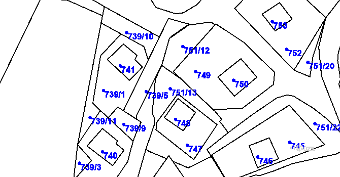 Parcela st. 751/13 v KÚ Prunéřov, Katastrální mapa