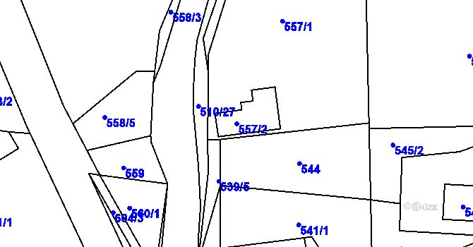 Parcela st. 557/2 v KÚ Prunéřov, Katastrální mapa