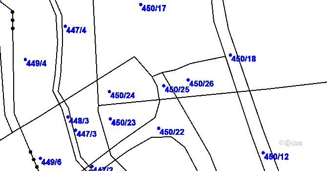Parcela st. 450/25 v KÚ Prunéřov, Katastrální mapa