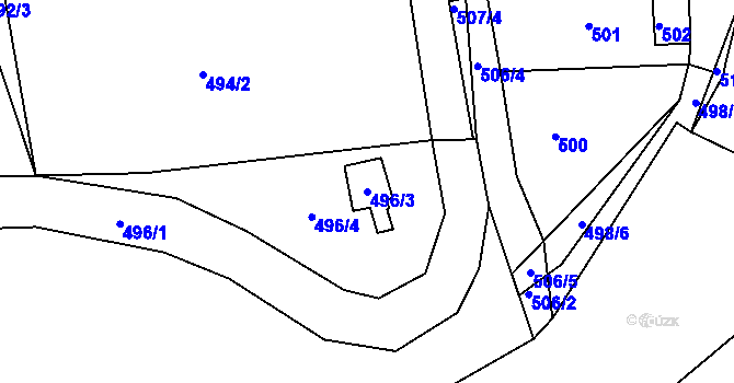Parcela st. 496/3 v KÚ Prunéřov, Katastrální mapa