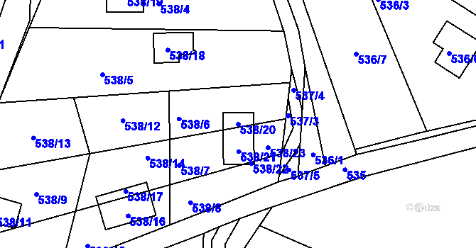 Parcela st. 538/20 v KÚ Prunéřov, Katastrální mapa