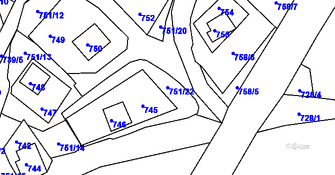 Parcela st. 751/22 v KÚ Prunéřov, Katastrální mapa