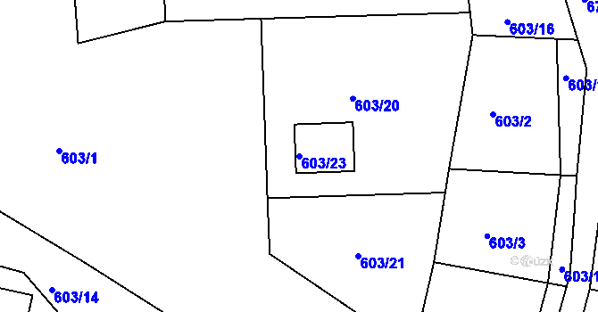 Parcela st. 603/23 v KÚ Prunéřov, Katastrální mapa