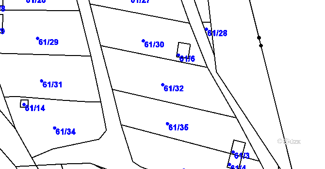 Parcela st. 61/32 v KÚ Prunéřov, Katastrální mapa