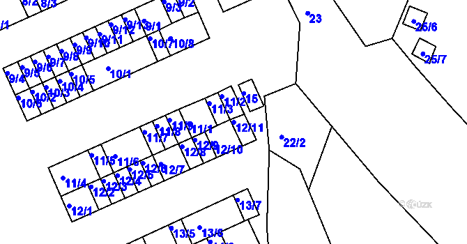 Parcela st. 12/11 v KÚ Bystřice u Kadaně, Katastrální mapa