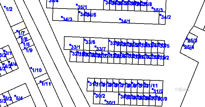 Parcela st. 32/11 v KÚ Bystřice u Kadaně, Katastrální mapa