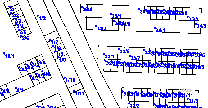Parcela st. 33/1 v KÚ Bystřice u Kadaně, Katastrální mapa